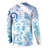 New Zealand Sea Animals Button Sweatshirt with Maori Koru Tribal Tattoo and Silver Ferns Galaxy Style LT03 - Polynesian Pride