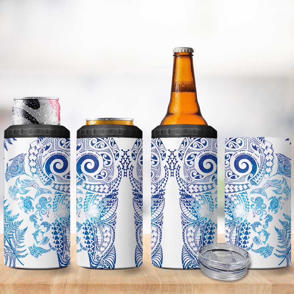 New Zealand Sea Animals 4 in 1 Can Cooler Tumbler with Maori Koru Tribal Tattoo and Silver Ferns Galaxy Style LT03 - Polynesian Pride