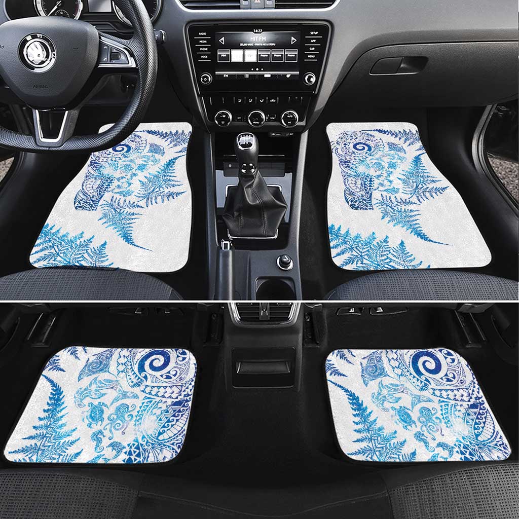 New Zealand Sea Animals Car Mats with Maori Koru Tribal Tattoo and Silver Ferns Galaxy Style LT03 Set 4pcs Multicolor - Polynesian Pride