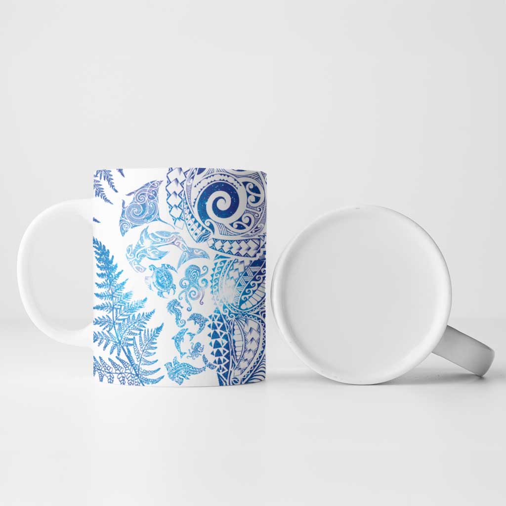 New Zealand Sea Animals Ceramic Mug with Maori Koru Tribal Tattoo and Silver Ferns Galaxy Style LT03 - Polynesian Pride