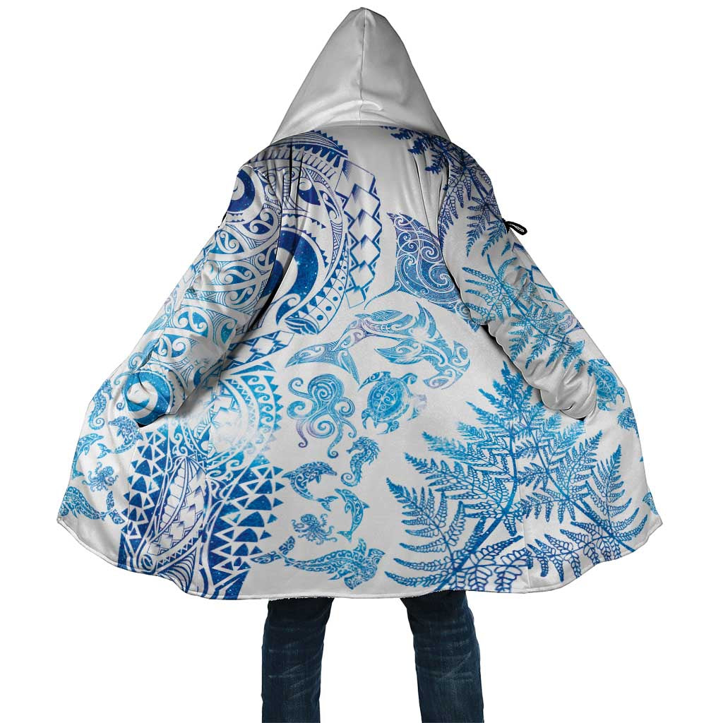 New Zealand Sea Animals Cloak with Maori Koru Tribal Tattoo and Silver Ferns Galaxy Style LT03 Unisex Multicolor - Polynesian Pride