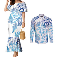 New Zealand Sea Animals Couples Matching Mermaid Dress and Long Sleeve Button Shirt with Maori Koru Tribal Tattoo and Silver Ferns Galaxy Style LT03 Multicolor - Polynesian Pride