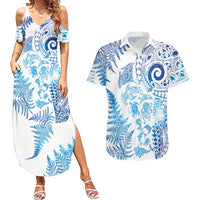 New Zealand Sea Animals Couples Matching Summer Maxi Dress and Hawaiian Shirt with Maori Koru Tribal Tattoo and Silver Ferns Galaxy Style LT03 Multicolor - Polynesian Pride