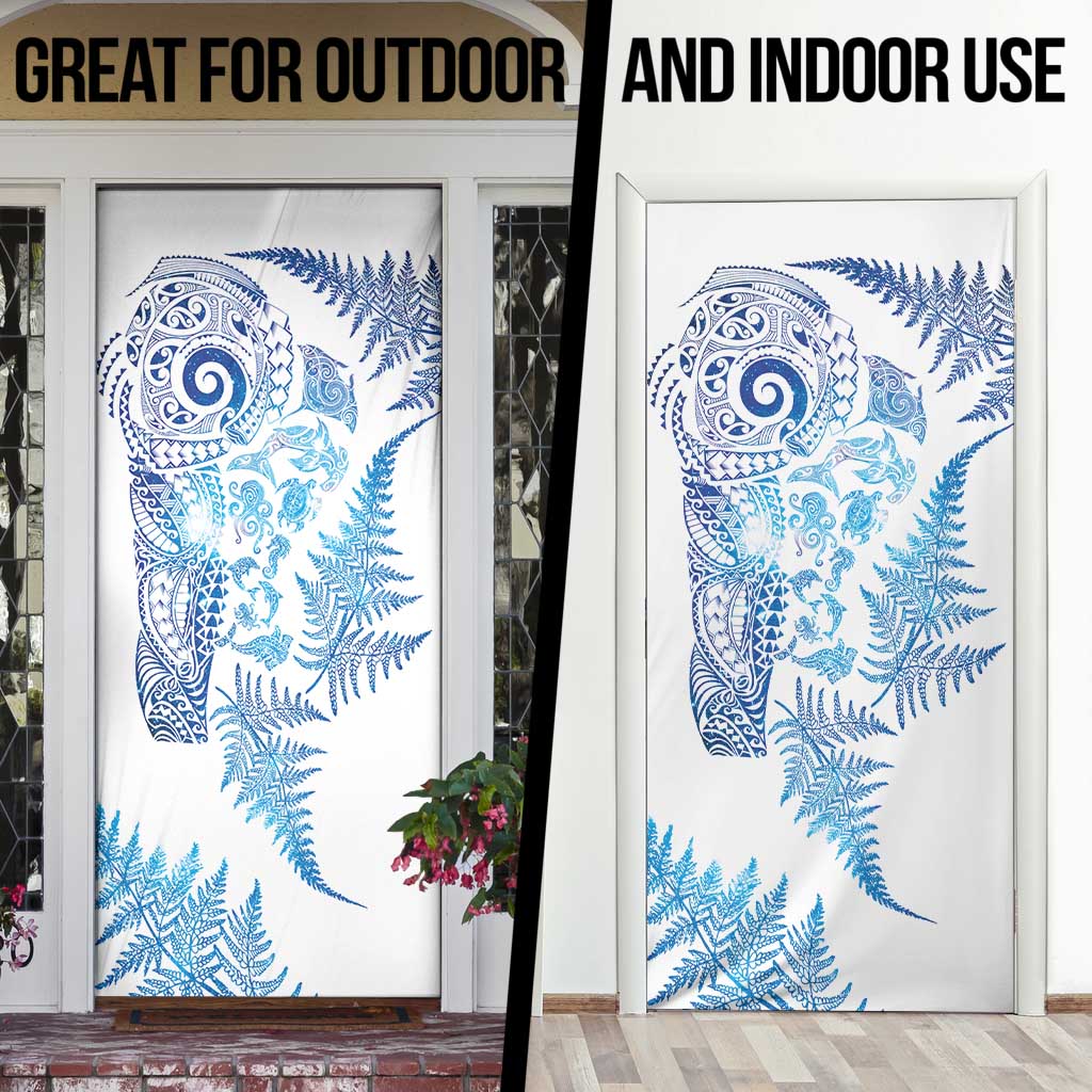 New Zealand Sea Animals Door Cover with Maori Koru Tribal Tattoo and Silver Ferns Galaxy Style LT03 - Polynesian Pride