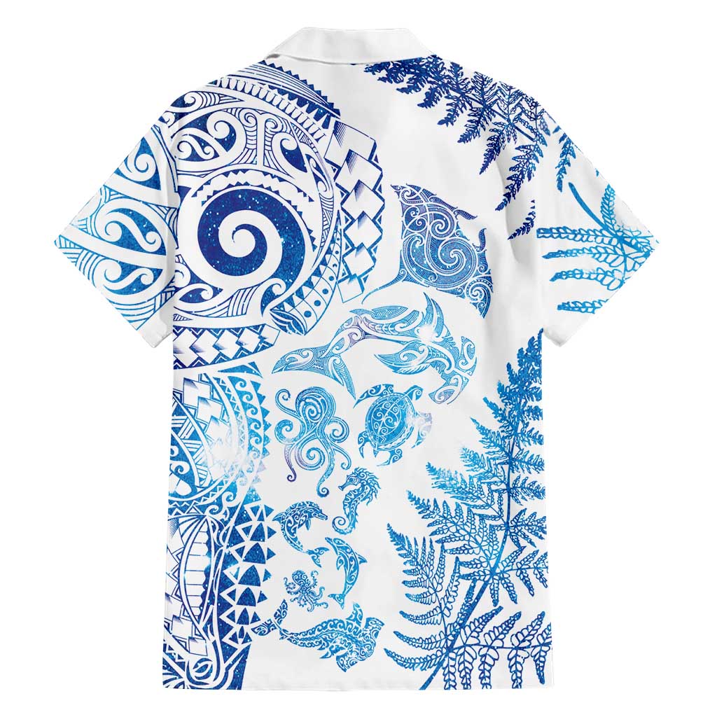 New Zealand Sea Animals Family Matching Off The Shoulder Long Sleeve Dress and Hawaiian Shirt with Maori Koru Tribal Tattoo and Silver Ferns Galaxy Style LT03 - Polynesian Pride