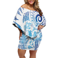 New Zealand Sea Animals Family Matching Off Shoulder Short Dress and Hawaiian Shirt with Maori Koru Tribal Tattoo and Silver Ferns Galaxy Style LT03 Mom's Dress Multicolor - Polynesian Pride