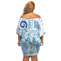 New Zealand Sea Animals Family Matching Off Shoulder Short Dress and Hawaiian Shirt with Maori Koru Tribal Tattoo and Silver Ferns Galaxy Style LT03 - Polynesian Pride