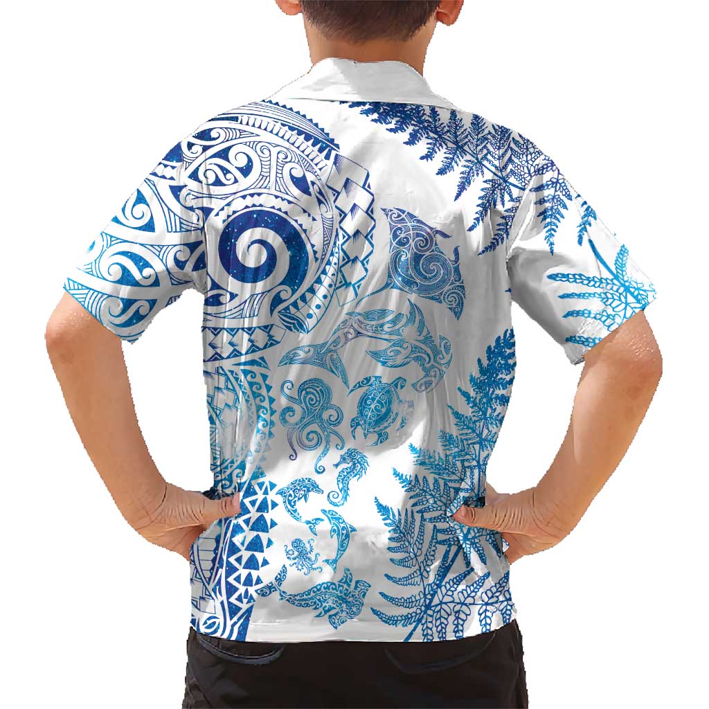 New Zealand Sea Animals Family Matching Summer Maxi Dress and Hawaiian Shirt with Maori Koru Tribal Tattoo and Silver Ferns Galaxy Style LT03 - Polynesian Pride