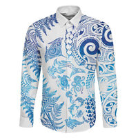 New Zealand Sea Animals Family Matching Summer Maxi Dress and Hawaiian Shirt with Maori Koru Tribal Tattoo and Silver Ferns Galaxy Style LT03 Dad's Shirt - Long Sleeve Multicolor - Polynesian Pride