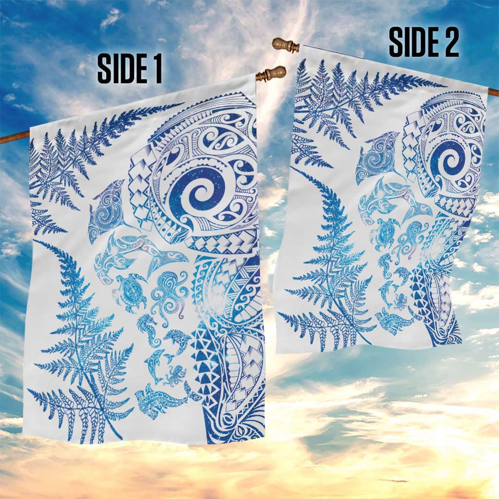 New Zealand Sea Animals Garden Flag with Maori Koru Tribal Tattoo and Silver Ferns Galaxy Style LT03 - Polynesian Pride