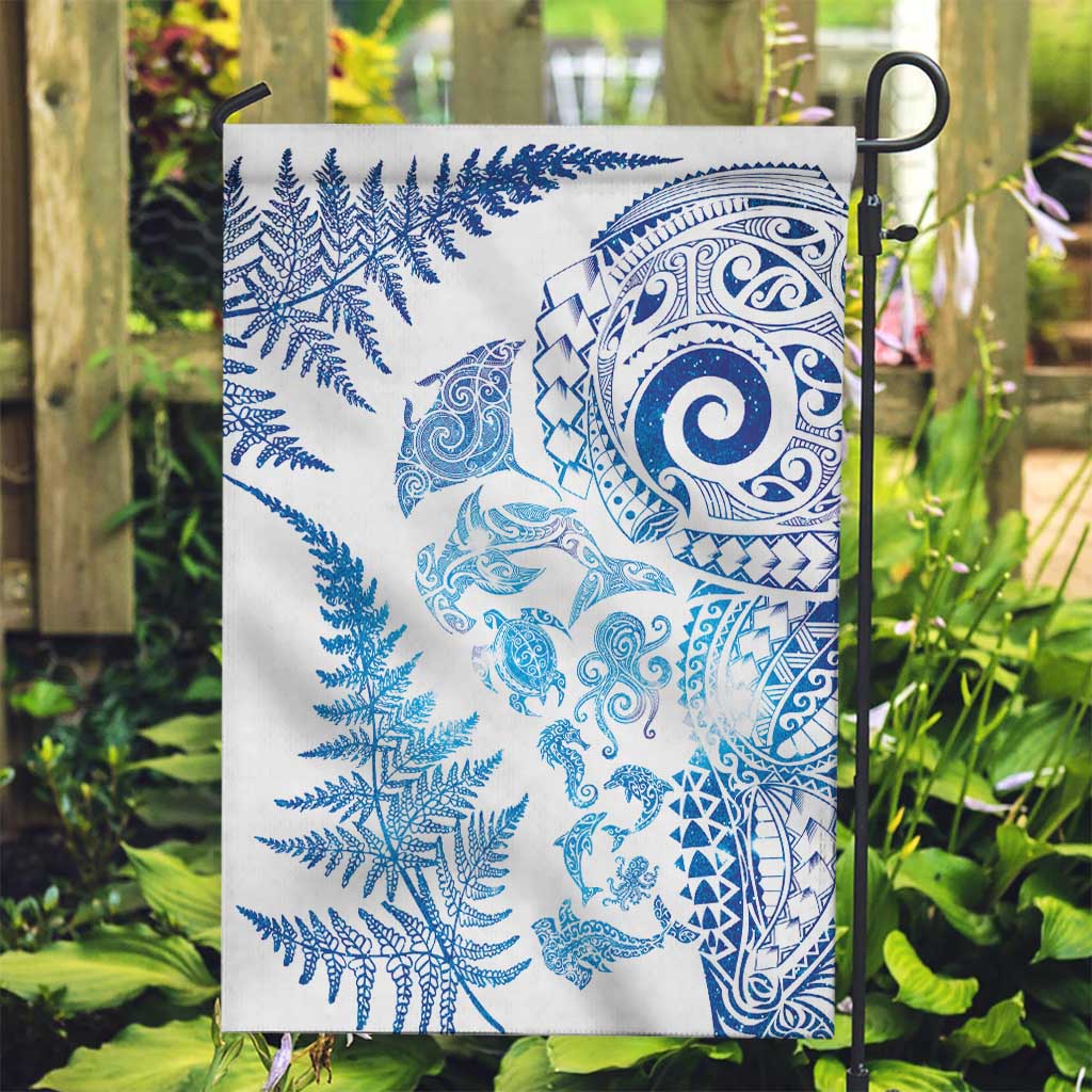 New Zealand Sea Animals Garden Flag with Maori Koru Tribal Tattoo and Silver Ferns Galaxy Style LT03 Garden Flag Multicolor - Polynesian Pride