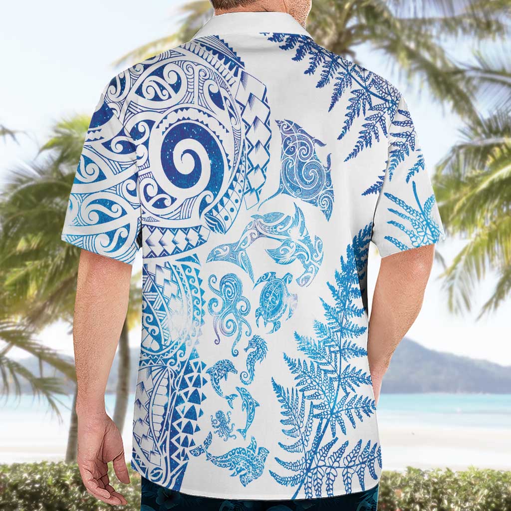 New Zealand Sea Animals Hawaiian Shirt with Maori Koru Tribal Tattoo and Silver Ferns Galaxy Style LT03 - Polynesian Pride