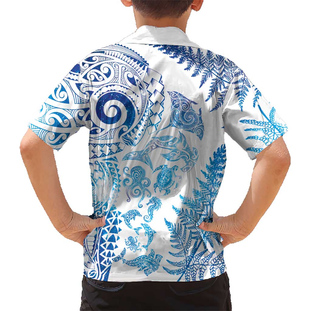 New Zealand Sea Animals Hawaiian Shirt with Maori Koru Tribal Tattoo and Silver Ferns Galaxy Style LT03 - Polynesian Pride