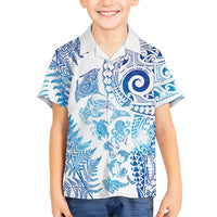New Zealand Sea Animals Kid Hawaiian Shirt with Maori Koru Tribal Tattoo and Silver Ferns Galaxy Style LT03 Kid Multicolor - Polynesian Pride
