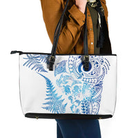 New Zealand Sea Animals Leather Tote Bag with Maori Koru Tribal Tattoo and Silver Ferns Galaxy Style LT03 - Polynesian Pride
