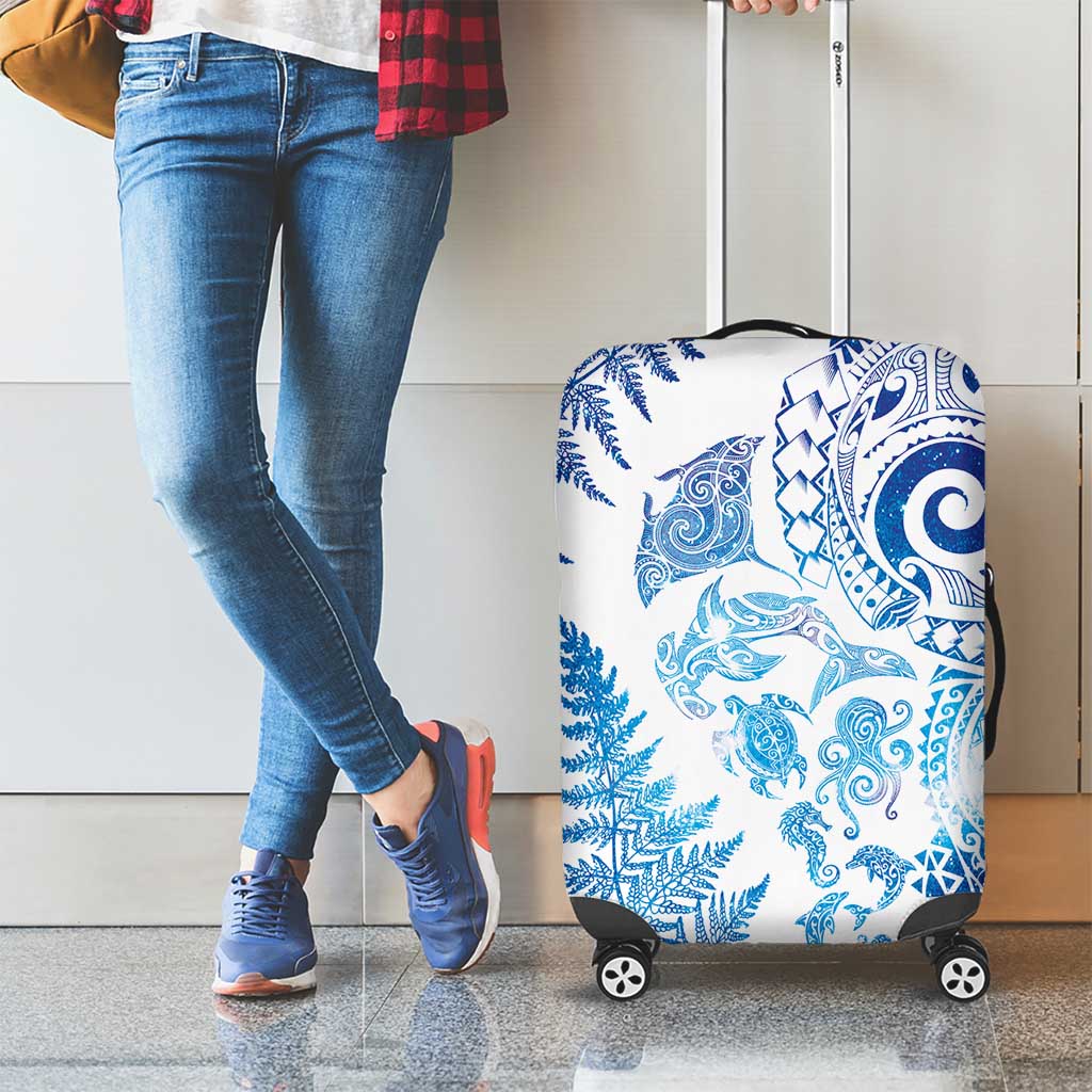 New Zealand Sea Animals Luggage Cover with Maori Koru Tribal Tattoo and Silver Ferns Galaxy Style LT03 - Polynesian Pride
