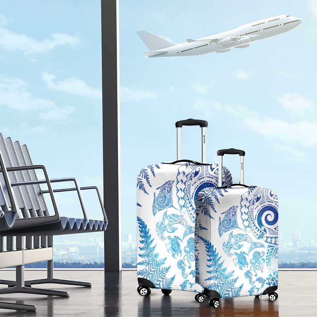 New Zealand Sea Animals Luggage Cover with Maori Koru Tribal Tattoo and Silver Ferns Galaxy Style LT03 - Polynesian Pride