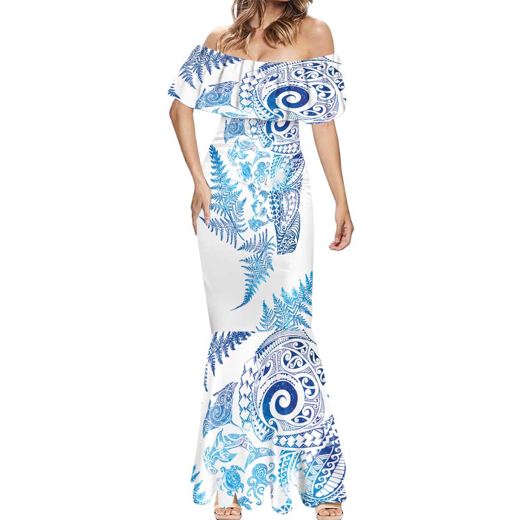 New Zealand Sea Animals Mermaid Dress with Maori Koru Tribal Tattoo and Silver Ferns Galaxy Style LT03 - Polynesian Pride
