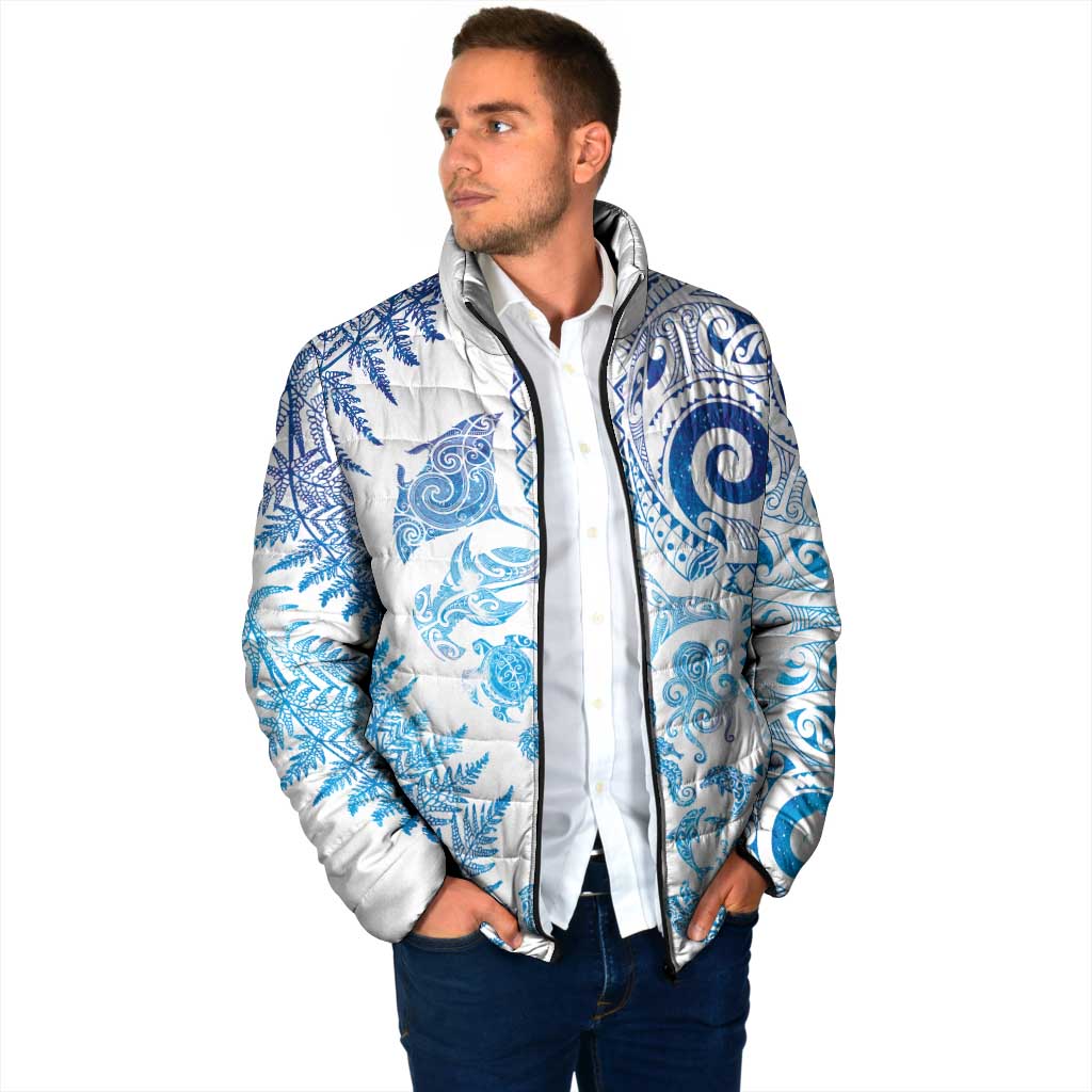 New Zealand Sea Animals Padded Jacket with Maori Koru Tribal Tattoo and Silver Ferns Galaxy Style LT03 - Polynesian Pride