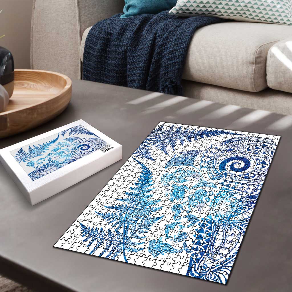 New Zealand Sea Animals Puzzle with Maori Koru Tribal Tattoo and Silver Ferns Galaxy Style LT03 - Polynesian Pride