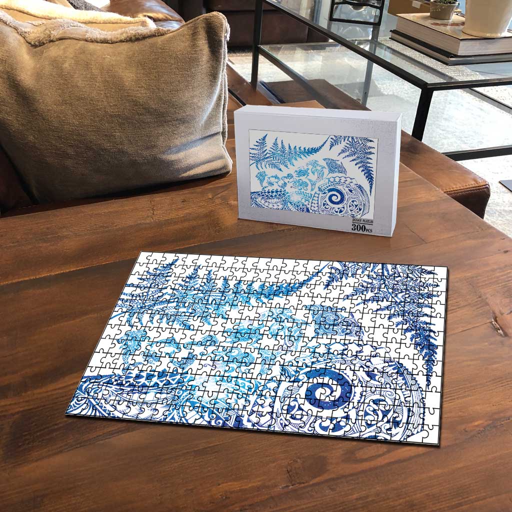 New Zealand Sea Animals Puzzle with Maori Koru Tribal Tattoo and Silver Ferns Galaxy Style LT03 - Polynesian Pride