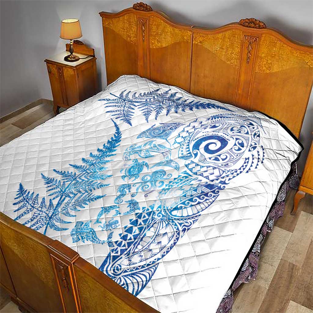 New Zealand Sea Animals Quilt with Maori Koru Tribal Tattoo and Silver Ferns Galaxy Style LT03 - Polynesian Pride