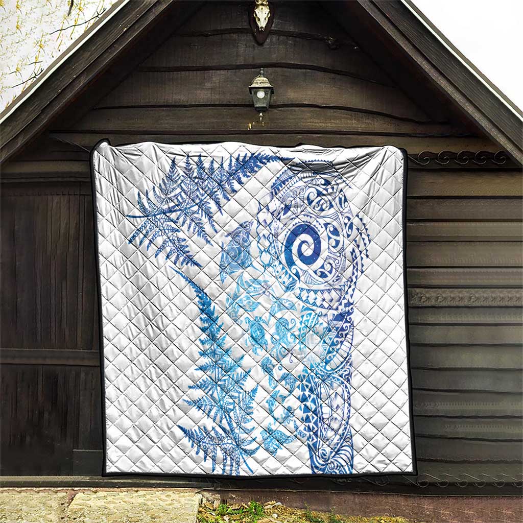 New Zealand Sea Animals Quilt with Maori Koru Tribal Tattoo and Silver Ferns Galaxy Style LT03 - Polynesian Pride