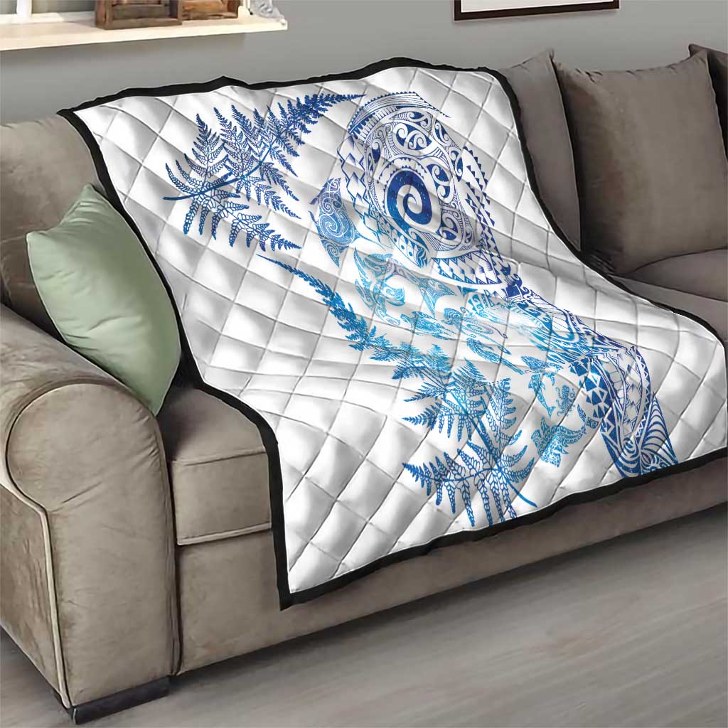 New Zealand Sea Animals Quilt with Maori Koru Tribal Tattoo and Silver Ferns Galaxy Style LT03 - Polynesian Pride