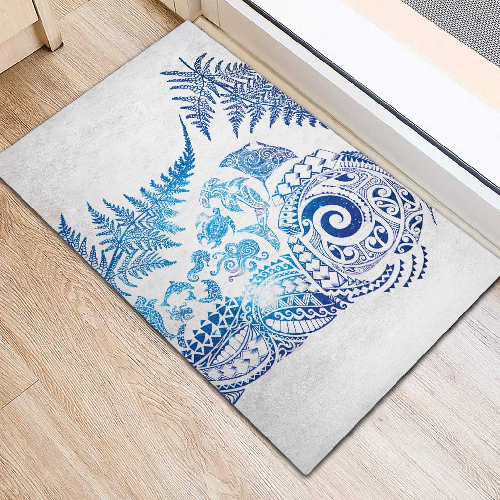 New Zealand Sea Animals Rubber Doormat with Maori Koru Tribal Tattoo and Silver Ferns Galaxy Style LT03 - Polynesian Pride
