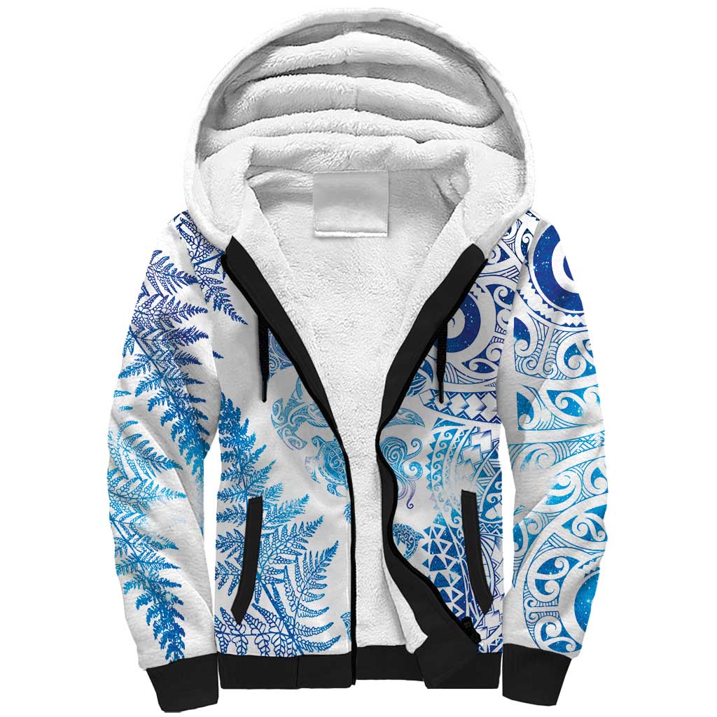 New Zealand Sea Animals Sherpa Hoodie with Maori Koru Tribal Tattoo and Silver Ferns Galaxy Style LT03 Unisex Multicolor - Polynesian Pride