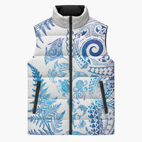 New Zealand Sea Animals Sleeveless Puffer Jacket with Maori Koru Tribal Tattoo and Silver Ferns Galaxy Style LT03 Unisex Multicolor - Polynesian Pride