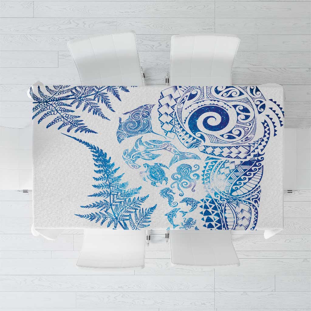 New Zealand Sea Animals Tablecloth with Maori Koru Tribal Tattoo and Silver Ferns Galaxy Style LT03 Multicolor - Polynesian Pride