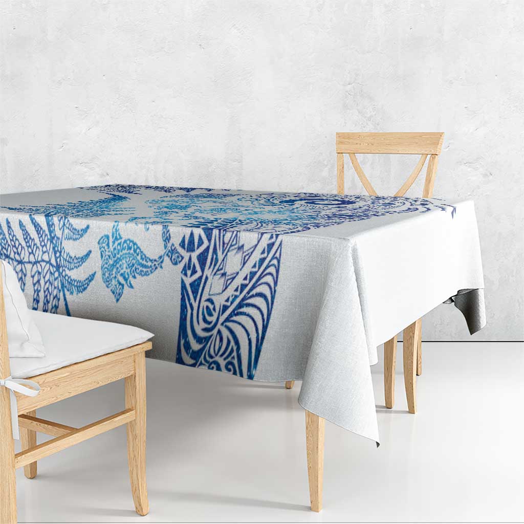 New Zealand Sea Animals Tablecloth with Maori Koru Tribal Tattoo and Silver Ferns Galaxy Style LT03 - Polynesian Pride