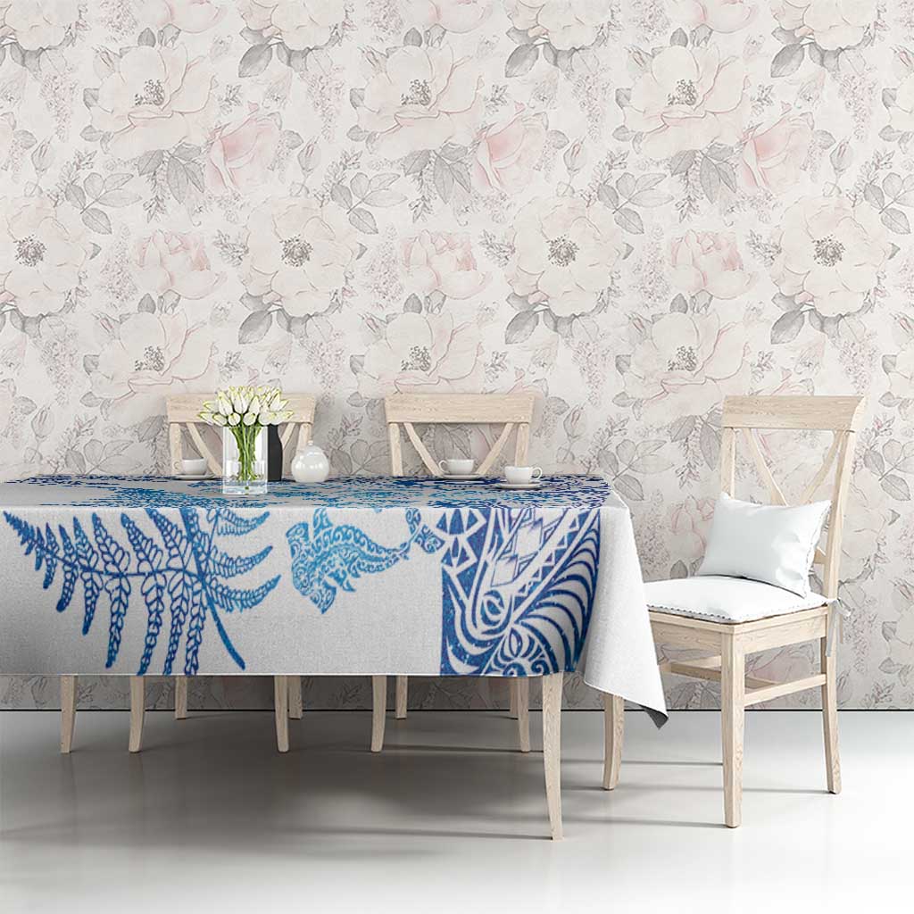 New Zealand Sea Animals Tablecloth with Maori Koru Tribal Tattoo and Silver Ferns Galaxy Style LT03 - Polynesian Pride