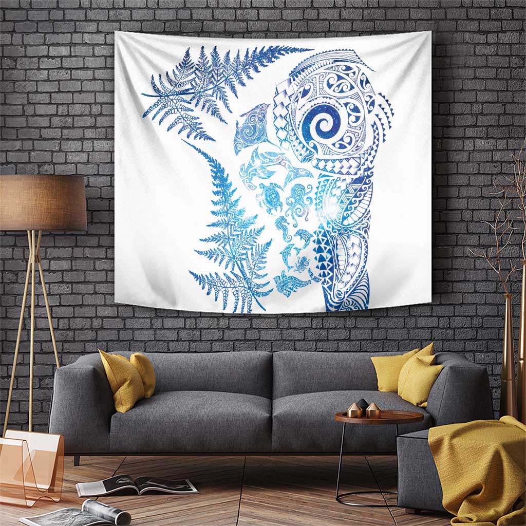 New Zealand Sea Animals Tapestry with Maori Koru Tribal Tattoo and Silver Ferns Galaxy Style LT03 Multicolor - Polynesian Pride