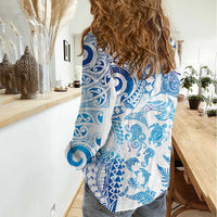 New Zealand Sea Animals Women Casual Shirt with Maori Koru Tribal Tattoo and Silver Ferns Galaxy Style LT03 - Polynesian Pride