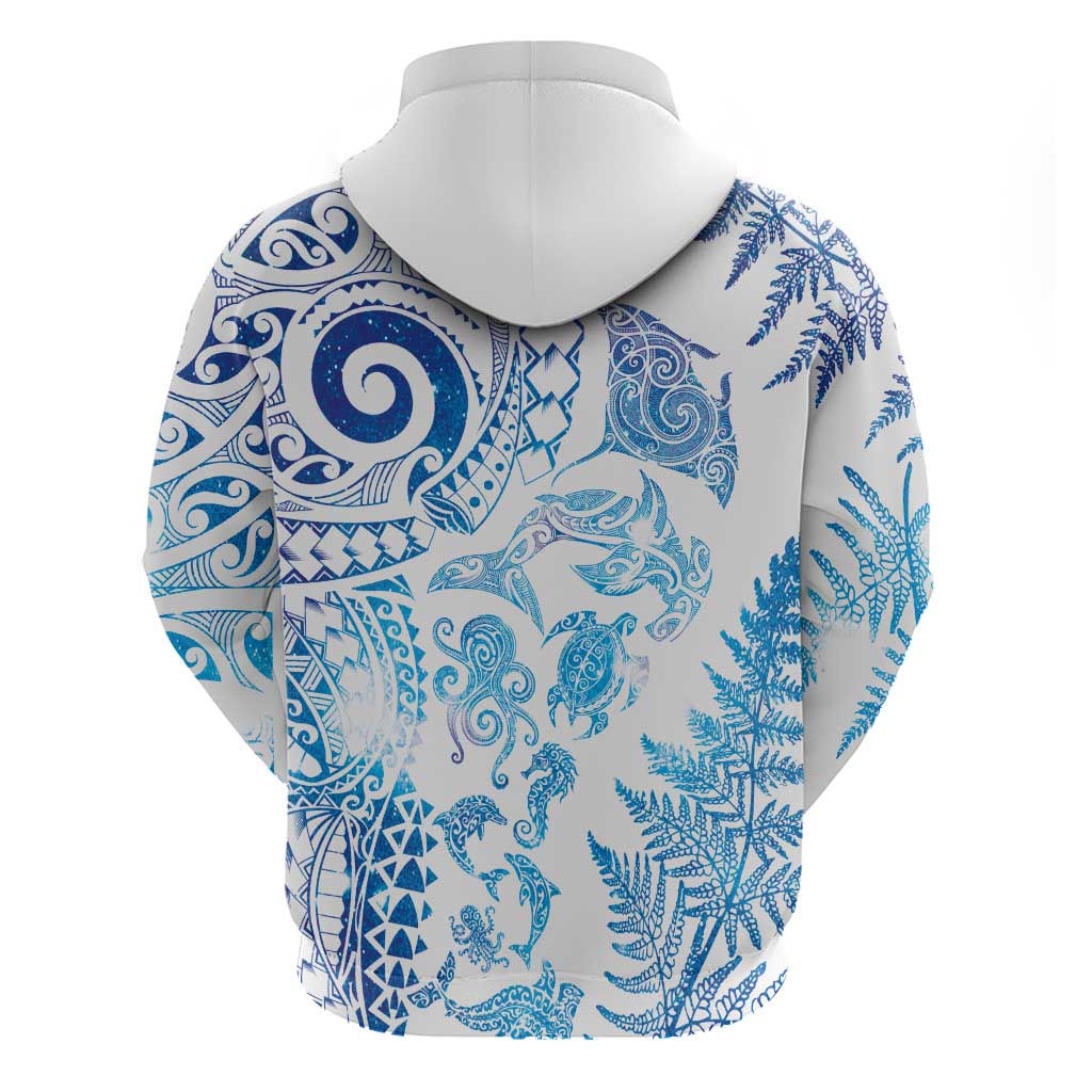 New Zealand Sea Animals Zip Hoodie with Maori Koru Tribal Tattoo and Silver Ferns Galaxy Style LT03 - Polynesian Pride