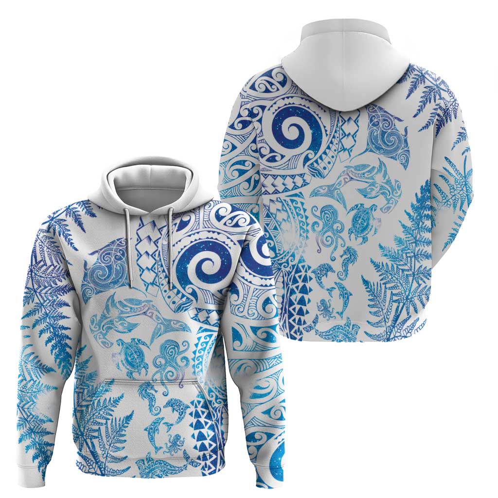 New Zealand Sea Animals Zip Hoodie with Maori Koru Tribal Tattoo and Silver Ferns Galaxy Style LT03 - Polynesian Pride