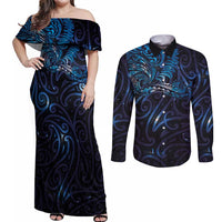 New Zealand New Year-Matariki Couples Matching Off Shoulder Maxi Dress and Long Sleeve Button Shirt Aotearoa Maori Tattoo Galaxy Sky LT03 Multicolor - Polynesian Pride