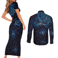 New Zealand New Year-Matariki Couples Matching Short Sleeve Bodycon Dress and Long Sleeve Button Shirt Aotearoa Maori Tattoo Galaxy Sky LT03 - Polynesian Pride