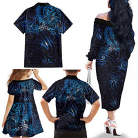New Zealand New Year-Matariki Family Matching Off The Shoulder Long Sleeve Dress and Hawaiian Shirt Aotearoa Maori Tattoo Galaxy Sky LT03 - Polynesian Pride