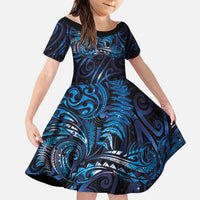 New Zealand New Year-Matariki Family Matching Off Shoulder Short Dress and Hawaiian Shirt Aotearoa Maori Tattoo Galaxy Sky LT03 Daughter's Dress Multicolor - Polynesian Pride