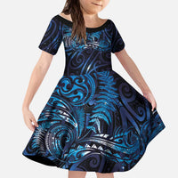New Zealand New Year-Matariki Kid Short Sleeve Dress Aotearoa Maori Tattoo Galaxy Sky LT03 KID Multicolor - Polynesian Pride