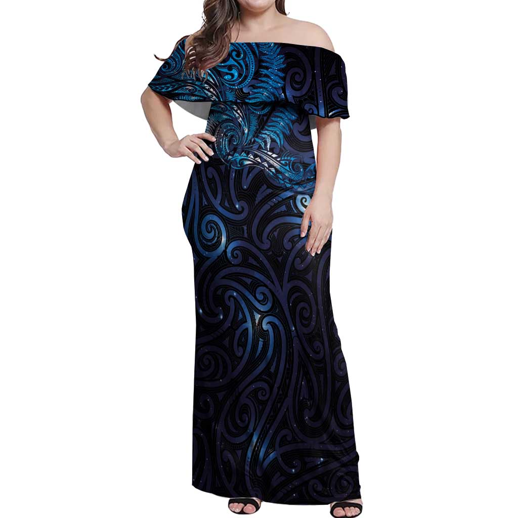 New Zealand New Year-Matariki Off Shoulder Maxi Dress Aotearoa Maori Tattoo Galaxy Sky LT03 Women Multicolor - Polynesian Pride