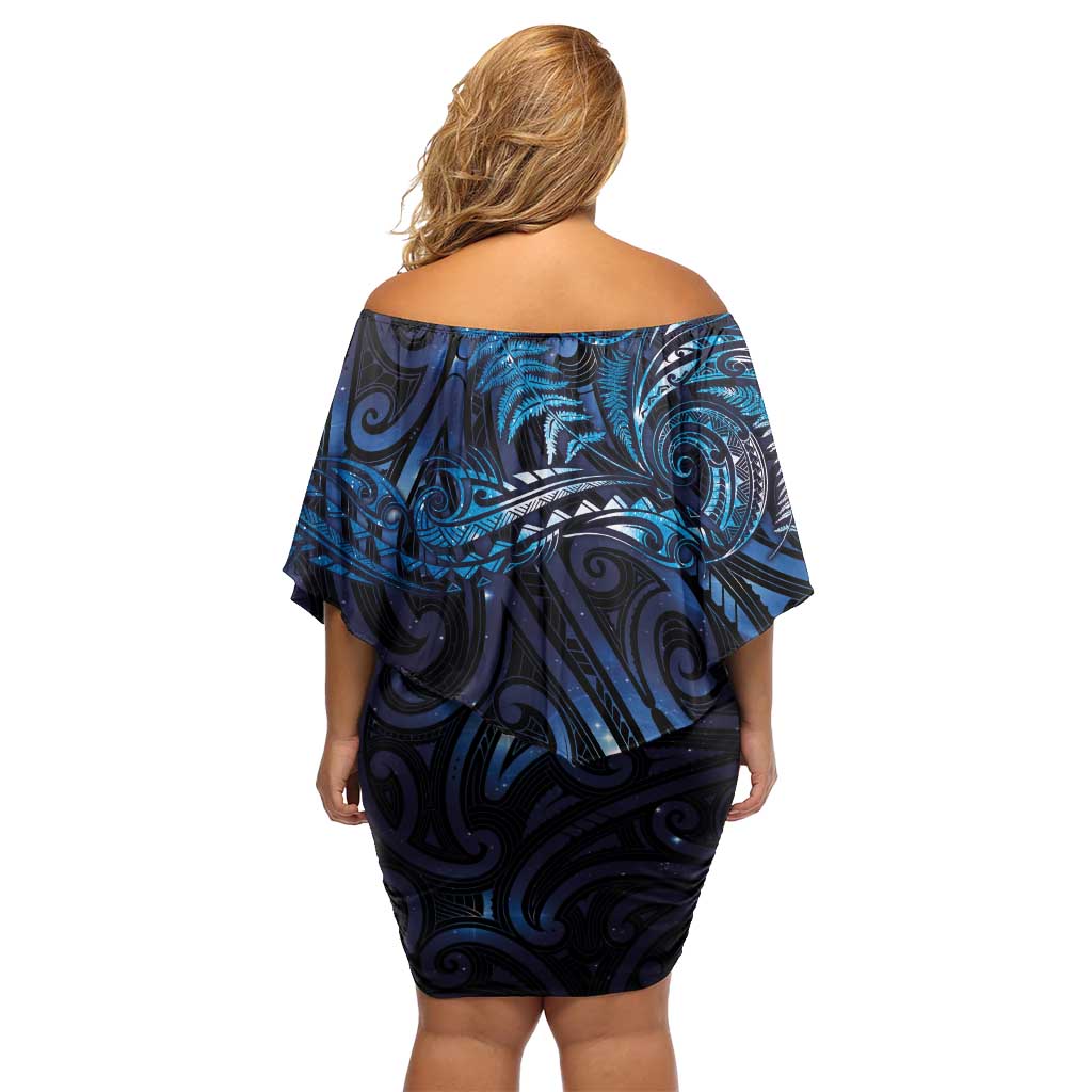 New Zealand New Year-Matariki Off Shoulder Short Dress Aotearoa Maori Tattoo Galaxy Sky LT03 - Polynesian Pride