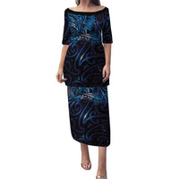 New Zealand New Year-Matariki Puletasi Aotearoa Maori Tattoo Galaxy Sky LT03 Long Dress Multicolor - Polynesian Pride