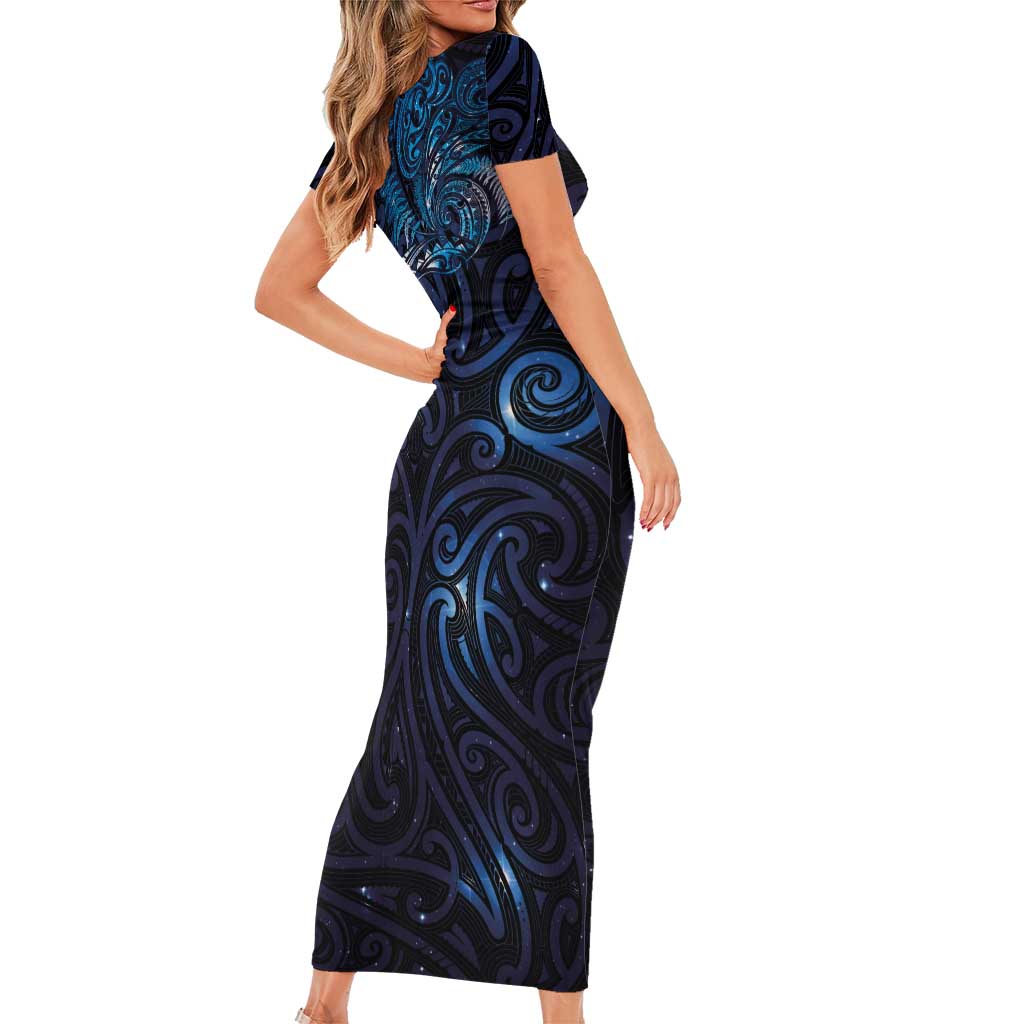 New Zealand New Year-Matariki Short Sleeve Bodycon Dress Aotearoa Maori Tattoo Galaxy Sky LT03 - Polynesian Pride