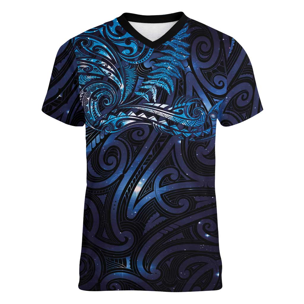 New Zealand New Year-Matariki Women V-Neck T-Shirt Aotearoa Maori Tattoo Galaxy Sky LT03 Female Multicolor - Polynesian Pride
