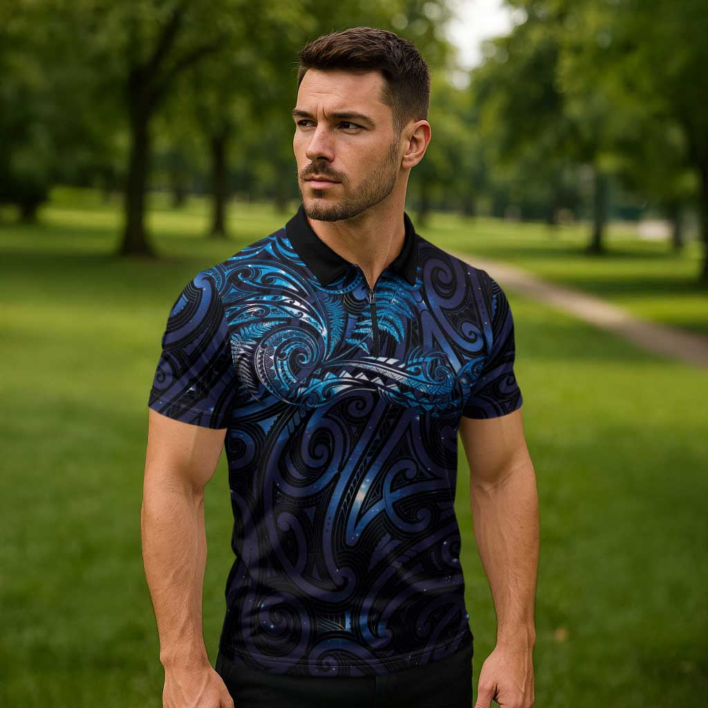 New Zealand New Year-Matariki Zipper Polo Shirt Aotearoa Maori Tattoo Galaxy Sky LT03 - Polynesian Pride