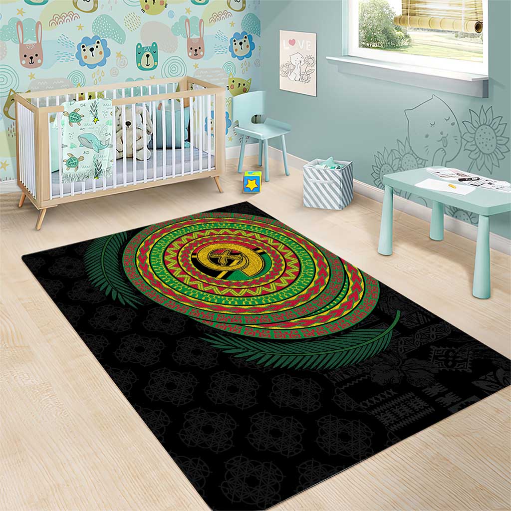 Vanuatu Tribal Tattoo with Namele Leaves Area Rug